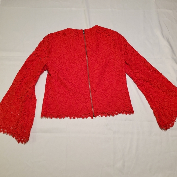 Haut Manches Cloche En Dentelle Alice + Olivia - Rouge Coquelicot - Taille S/P - Neuf Sans étiquette